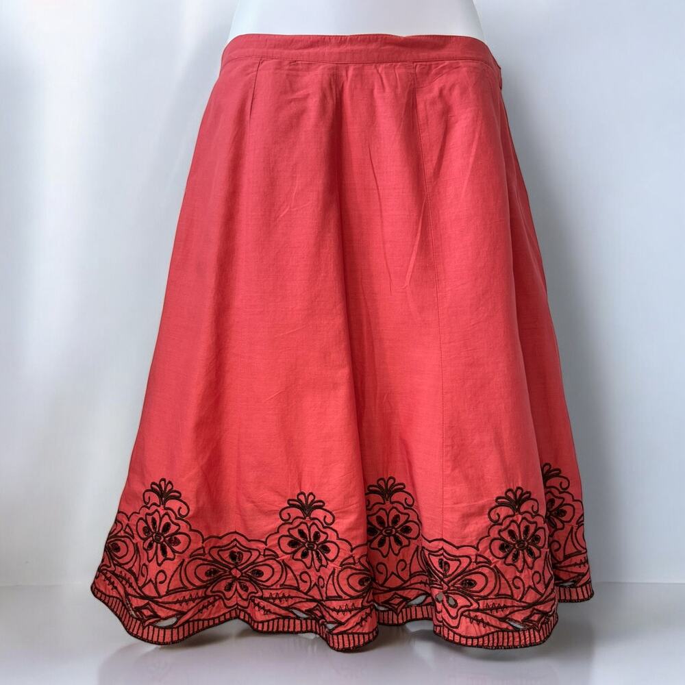 apt. 9 Skirt Womens Size 4 A Line Flared Midi Floral Embroidery Peach and Brown